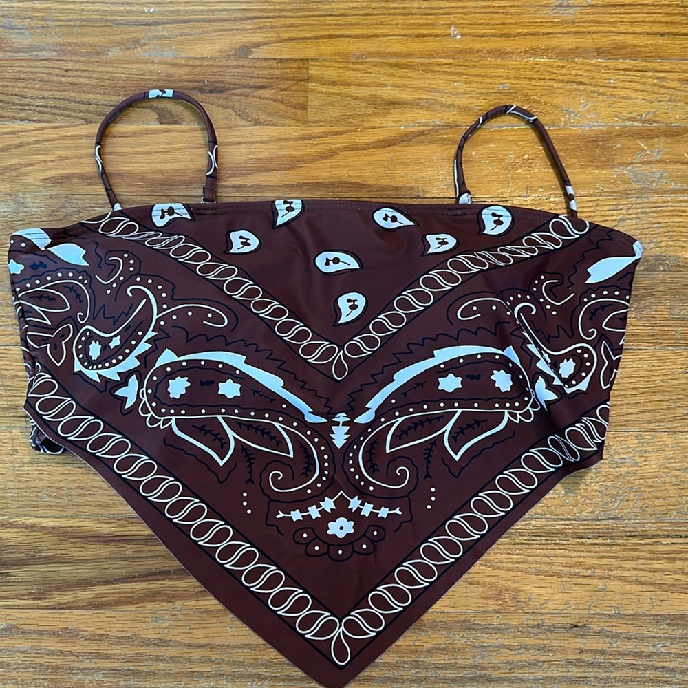 Brown Paisley Bikini Top